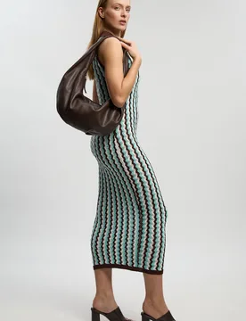 Womens Petite Knit Contrast Collar Pointelle Sleeveless Midi Dress - Blue Viscose - Size Large - Karen millen - FashionsVida