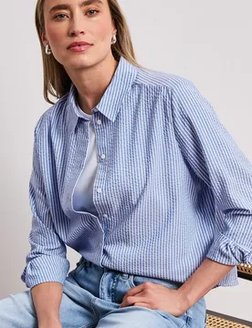 Langarm Bluse aus Seersuckerqualität female Blau - Street One - FashionsVida