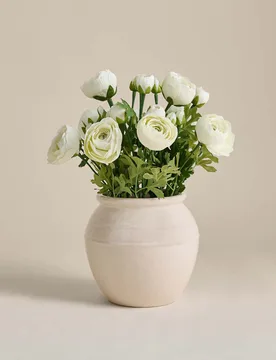 Artificial Ranunculus Arrangement in Ceramic Pot White - M&S - FashionsVida