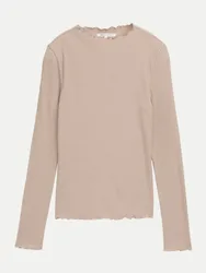 Langarmshirt mit Rippstruktur Beige M