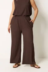 Women's Bubble Textured Wide Leg Trousers in Chocolate Size: 26-28 - Chocolate - Size: 26-28