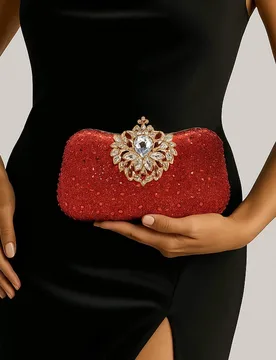Women's Evening Diamante Prom Party Clutch Shoulder Bag in Red - Red - Size: One Size - Ajvani - FashionsVida