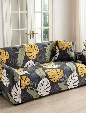 Pieza Funda de sofá con estampado de patrón de planta, a prueba de polvo y resistente a las manchas, protector de sofá elástico de una pieza con c - Shein - FashionsVida