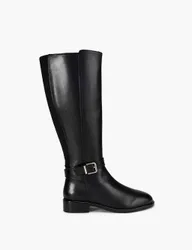 Wide Fit Leather Flat Knee High Boots Black female