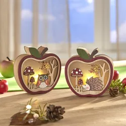 LED-Holzdeko "Apfel" in 3D-Optik 2er-Set