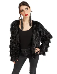 Schwarze Fransen-Festivaljacke für Damen - female