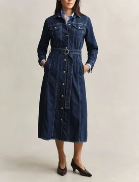Pure Cotton Denim Midi Shirt Dress Denim female - Gant - FashionsVida