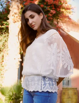Sun Flower Lace Sleeve Blouse - S/M / IVORY - female - Blue Vanilla - FashionsVida