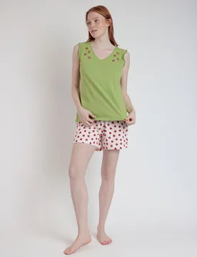 Pijama corto de mujer de punto viscosa con detalles bordados - Admas - FashionsVida