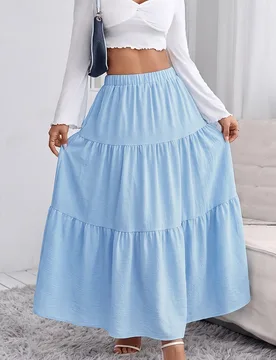 Falda casual versátil de uso diario con pliegues de unicolor para mujer Petite S - Shein - FashionsVida