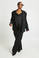 Womens Plus Drawstring Woven Wide Leg Trousers - Black - Size 18 Uk