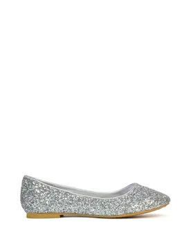 Women's 'Karissa' Flat Slip on Sparkly Glitter Ballerina Pumps in Silver Size: 4 - Silver - Size: 4 - XY London - FashionsVida