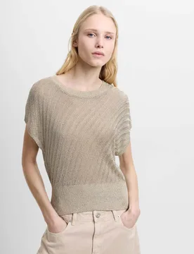 Metallic Textured Crew Neck Knitted Top Gold female - French connection - FashionsVida