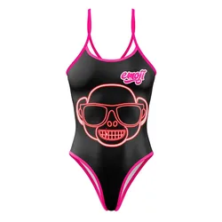 Emoji Monkey Neon Swimsuit Light Brown S Women