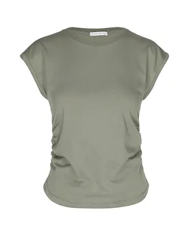 Camiseta de yoga para mujer con fruncido lateral oliva M - Mandala - FashionsVida