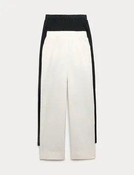 Pack Pure Cotton Poplin Straight Leg Trousers Ecru female - M&S - FashionsVida