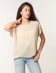 Shell Trim Oversized Top - S/M / STONE - female