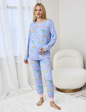 Maternity Dinosaur Print Pyjama Set Blue female - Chelsea Peers - FashionsVida