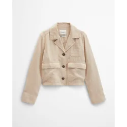 Chaqueta de lino recta con bolsillos de parche