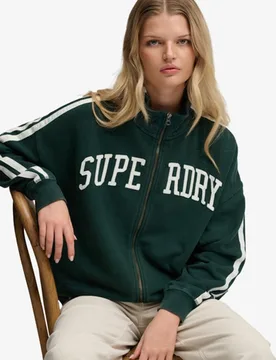 Superdry Damen Athletic Essentials Applique Zip-trainingsjacke in OverGröße-passform Grün - Größe: 42 - 94.99 - FashionsVida