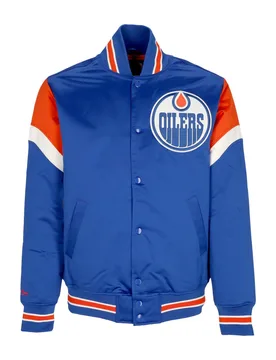 Giubbotto Bomber Uomo Nhl Heavyweight Satin Jacket Edmoil Original Team Colors - Mitchell & Ness - FashionsVida