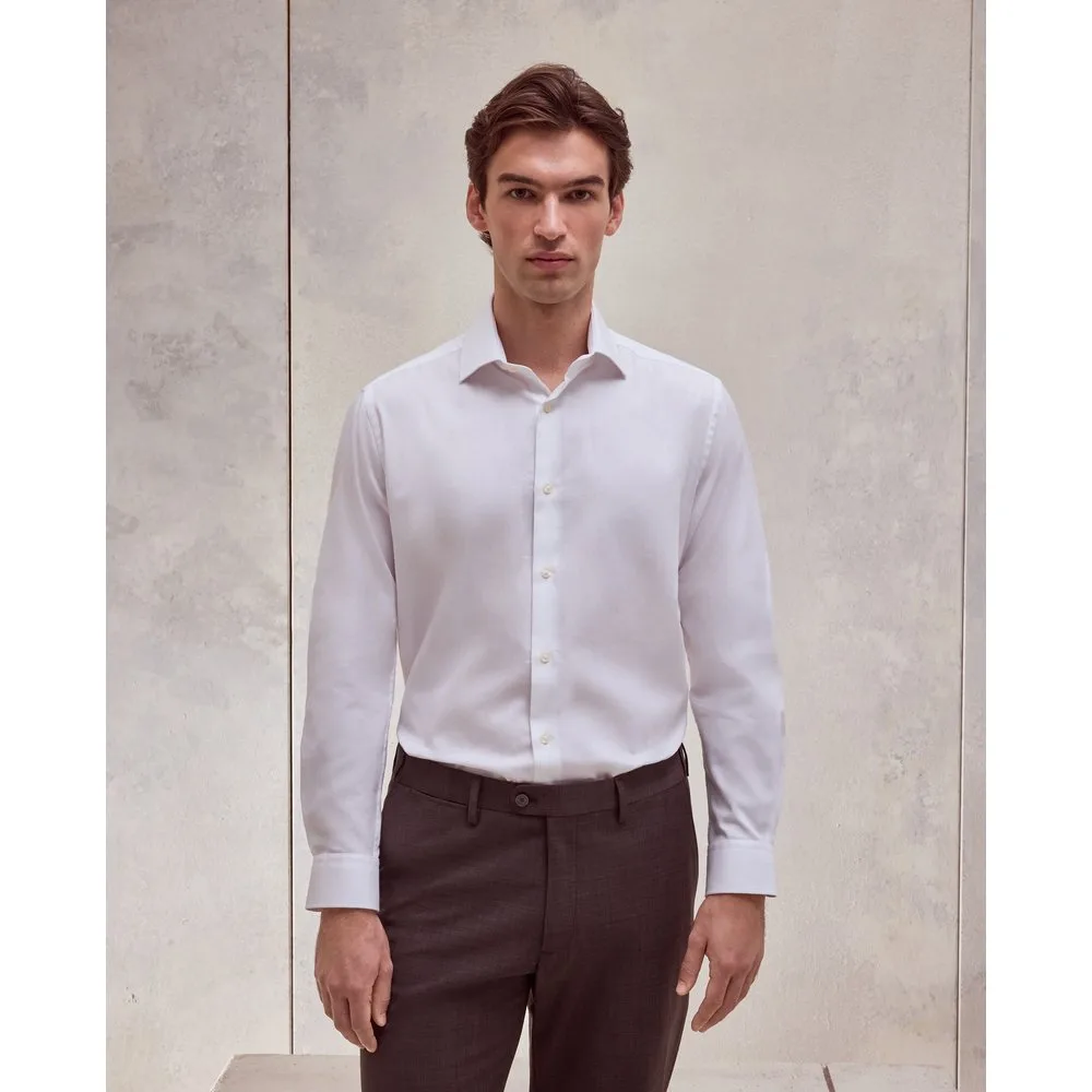 Camisa de vestir ml microespiga blanca patrón regular - Dustin - FashionsVida