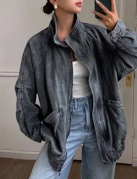 Chaqueta de mezclilla holgada casual desgastada y lavada nueva para otoño/invierno y ropa de abrigo para mujeres XL - Shein - FashionsVida