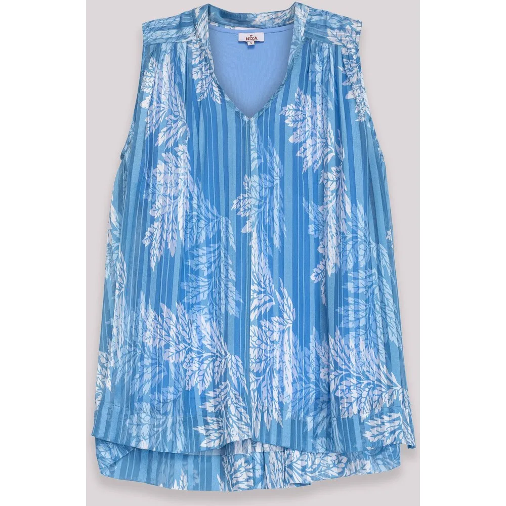 Blusa de mujer estampada sin mangas con bajo asimétrico - Niza - FashionsVida