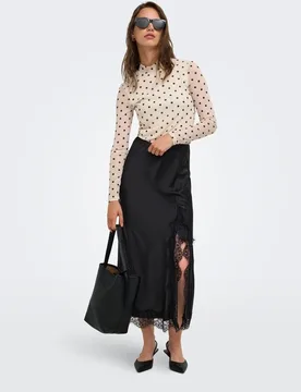 Falda larga con cintura elástica y encaje - Only - FashionsVida