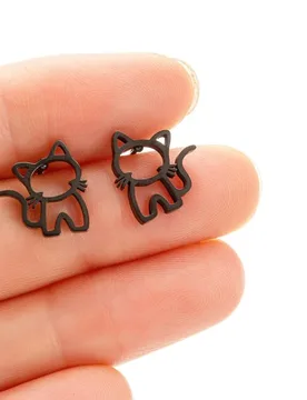 Dainty Stainless Steel Cat Earrings Cute Design Trend Cartoon Hollow Out Ear Studs Fashion Punk Style Small Jewelry Daily - Aliexpress - FashionsVida