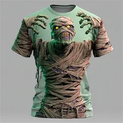 New Men's Halloween T-shirt with 3D Mummy Printed Pattern Short Sleeve T-shirt Crew Neck Shirt Designer Horror Party clothing
