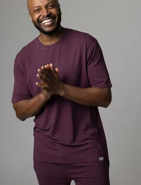 Mens 1 Pack Bamboo Loungewear Selection T-Shirt Burgundy Small - Red - Size: Small - Lazy Panda - FashionsVida