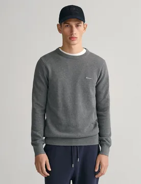 Mens Sweater - Grey Cotton - Size Large - Gant - FashionsVida