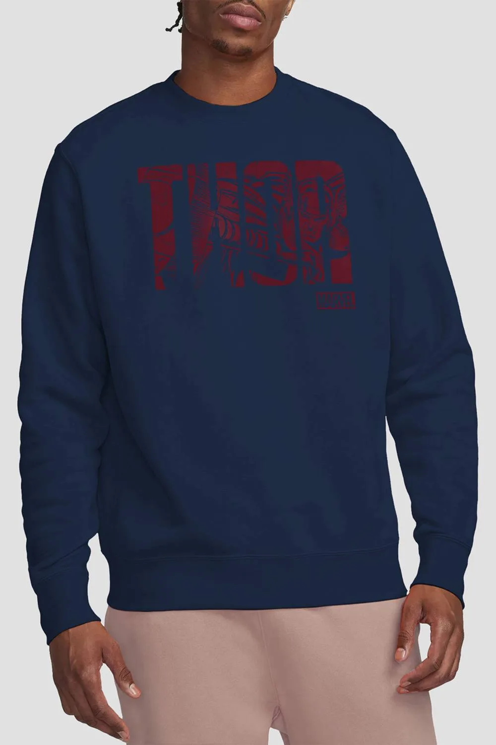 Unisex Thor Text Sweatshirt in Navy Size: Small - Navy - Size: S - Marvel - FashionsVida