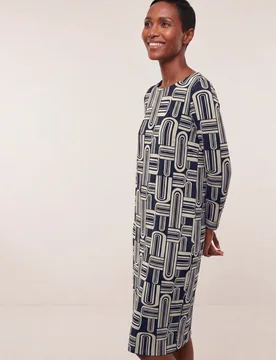 Jerseykleid mit Druck, normale Größen, Farbe Blau, 50, bequemer Viskosemix waschmaschinenfest Damen - Walbusch - FashionsVida