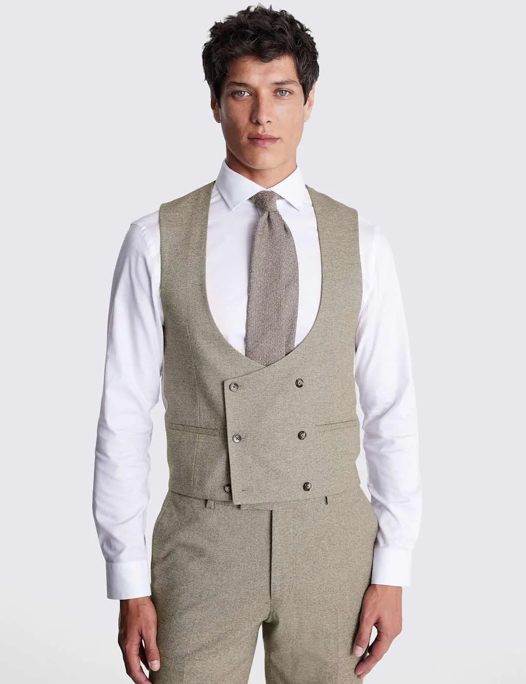 Slim Fit Stretch Double Breasted Waistcoat Neutral male - MOSS - FashionsVida