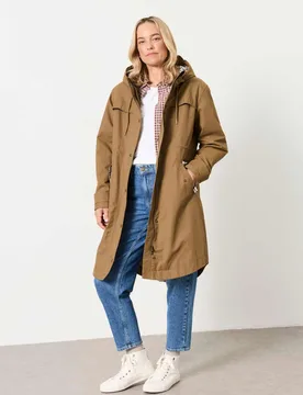 Cotton Rich Hooded Longline Raincoat Sand female - Fatface - FashionsVida