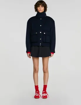 Abrigo de paño de mujer 100% lana doble faz con cuello alto - sandro - FashionsVida
