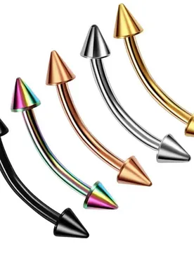 Piece Titanium Steel Eyebrow Piercing Stud Curved Barbell Double Spike Banana Earrings Lip Bar Daith Helix Unisex Body Jewelry - Aliexpress - FashionsVida