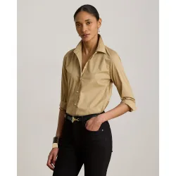 Camisa de mujer en mezcla de algodón de manga larga