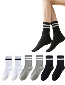 Pares de calcetines a media pierna a rayas en blanco, negro y gris, suaves y cómodos, unisex, adecuados para uso diario, actividades al aire libre, d - Shein - FashionsVida