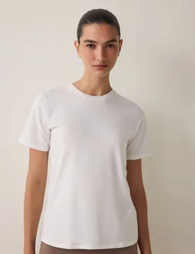 Womens Regular Fit Cotton Crew Neck T-Shirt - White - Size Large - Penti - FashionsVida