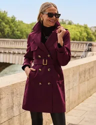 Double Breasted Belted Trench Coat Burgundy female