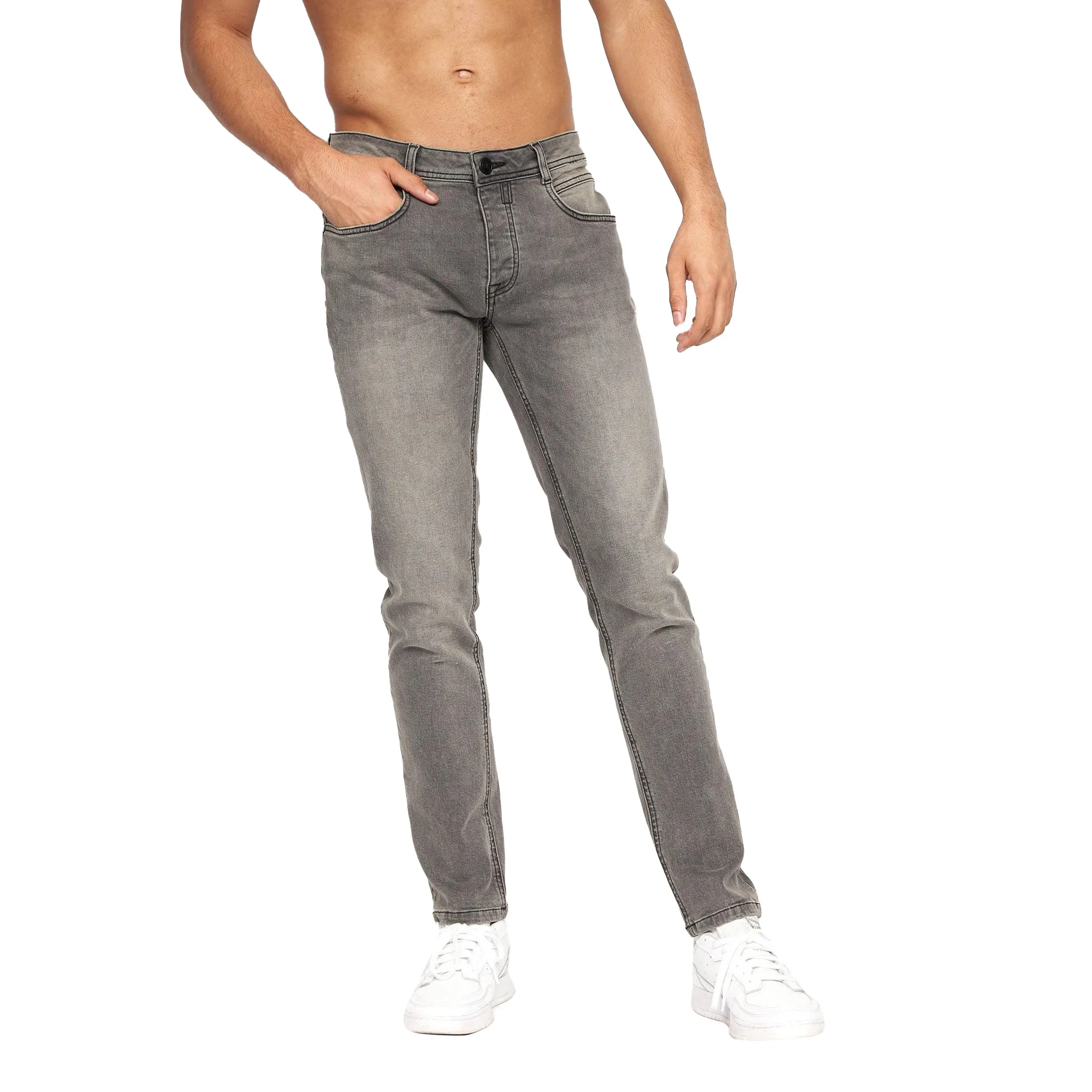 Mens Malcolm Slim Jeans (Light Grey Wash) - Size 36 Short - Crosshatch - FashionsVida