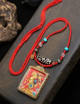 Hand-woven traditional red rope necklace a Thangka pendant, sweater chain with built-in fortune-attracting charm - Aliexpress - FashionsVida