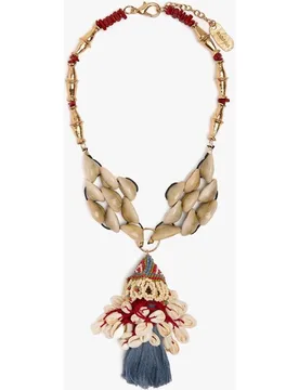 Collar largo con cuentas y conchas decorativos con fleco - Parfois - FashionsVida