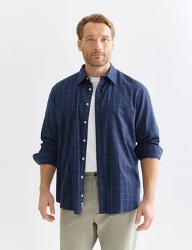 Camisa sport de tallas grandes de twill manga larga de cuadros fit regular - Dustin - FashionsVida