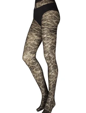 Women's 1 Pair Enif Flora Lace Tights Black Maxi - Black - Size: Maxi - Trasparenze - FashionsVida