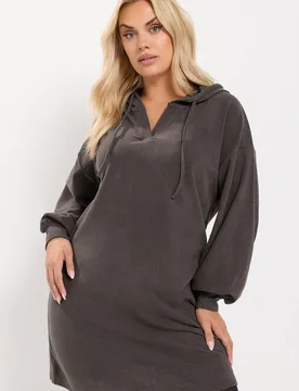 Women's Drawstring Hoodie Dress in Chocolate Size: 18 - Chocolate - Size: 18 - Yours - FashionsVida