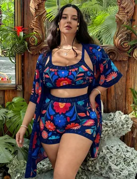 Conjunto de 3 piezas de traje de baño tipo tankini con tirantes finos y estampado floral para mujer talla grande, conjunto de playa casual de verano - Shein - FashionsVida
